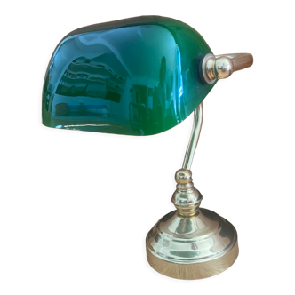Lampe de banquier notaire laiton et opaline verte
