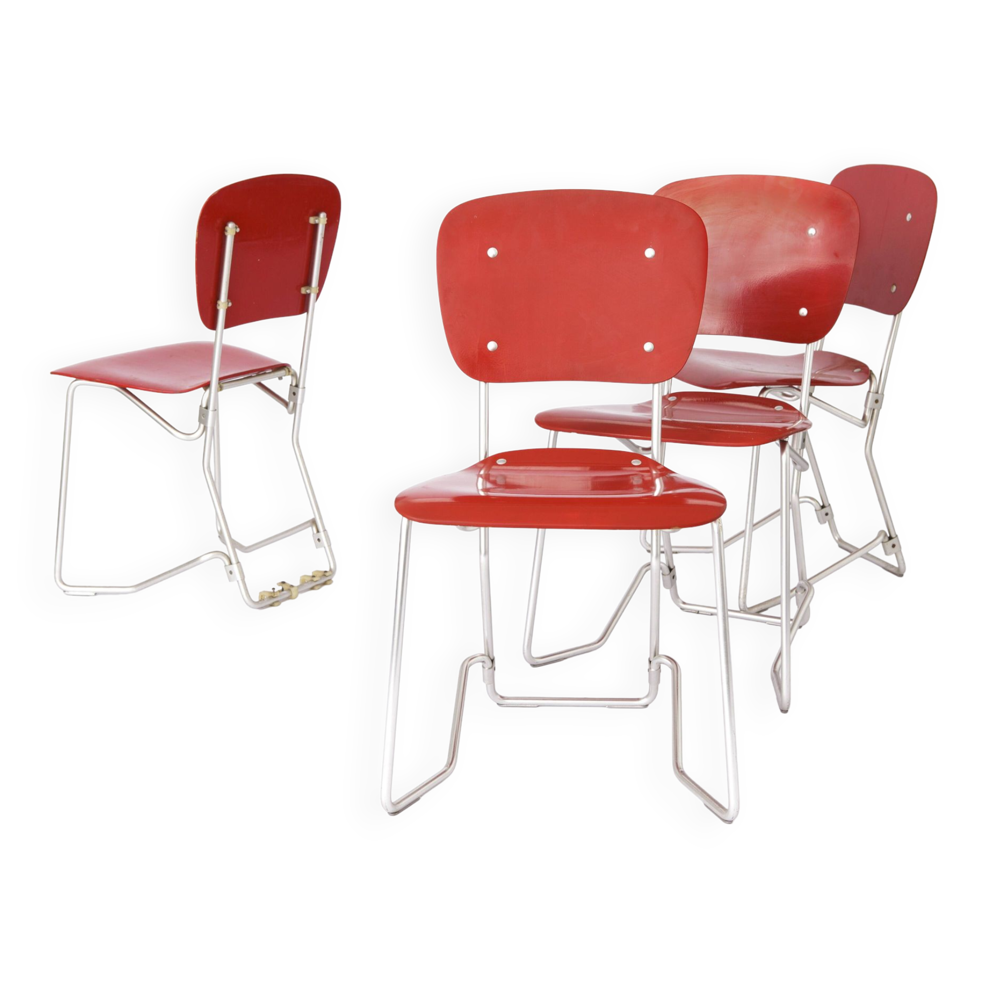 Ensemble de 4 chaises empilables d'Armin Wirth, modèle Aluflex, 1951 Allemagne