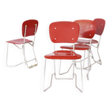 Set of 4 stacking chairs by Armin Wirth, model Aluflex, 1951 Germany