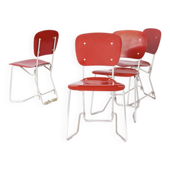 Set of 4 stacking chairs by Armin Wirth, model Aluflex, 1951 Germany
