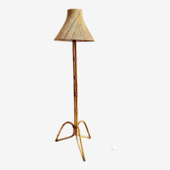 Vintage rattan & straw floor lamp 1950