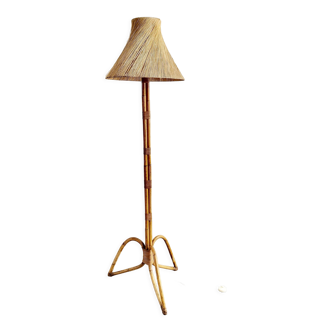 Vintage rattan & straw floor lamp 1950