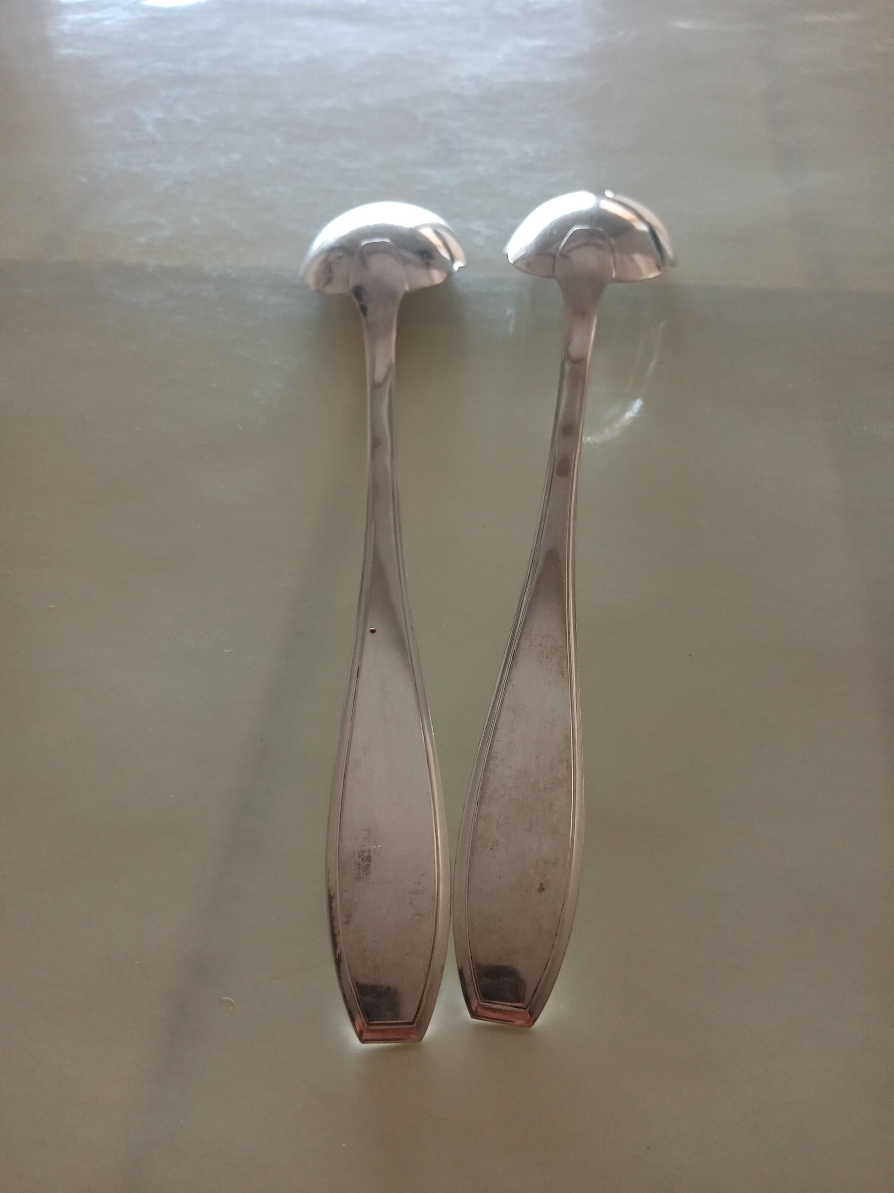 Serving cutlery, salad cutlery in silver metal