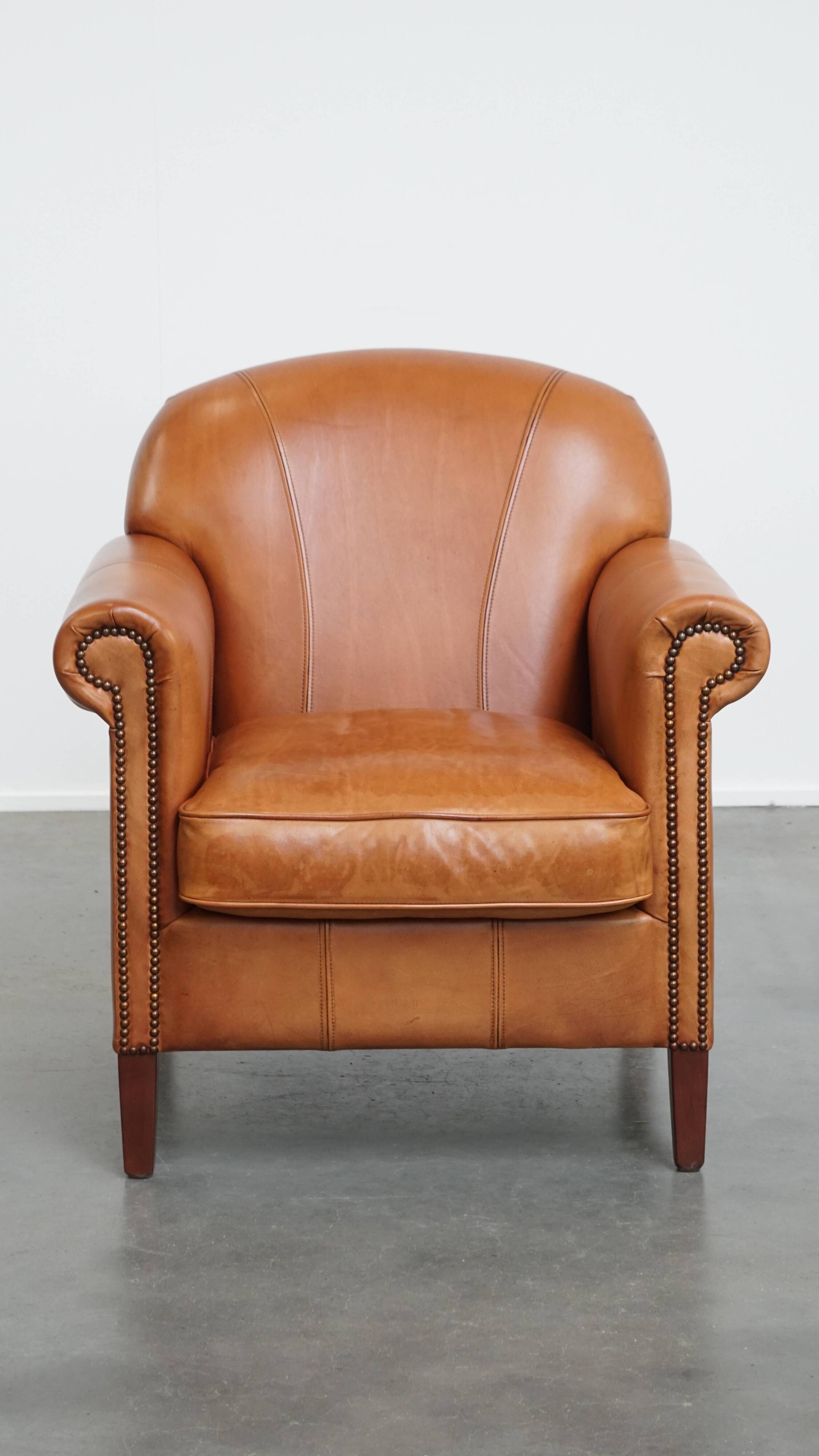 Cognac-Colored Armchair Made of Cowhide Leather