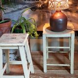 Old patinated painted wooden stool