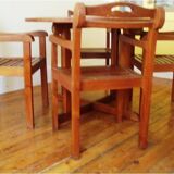 Table en bois d'iroko et ses 4 fauteuils