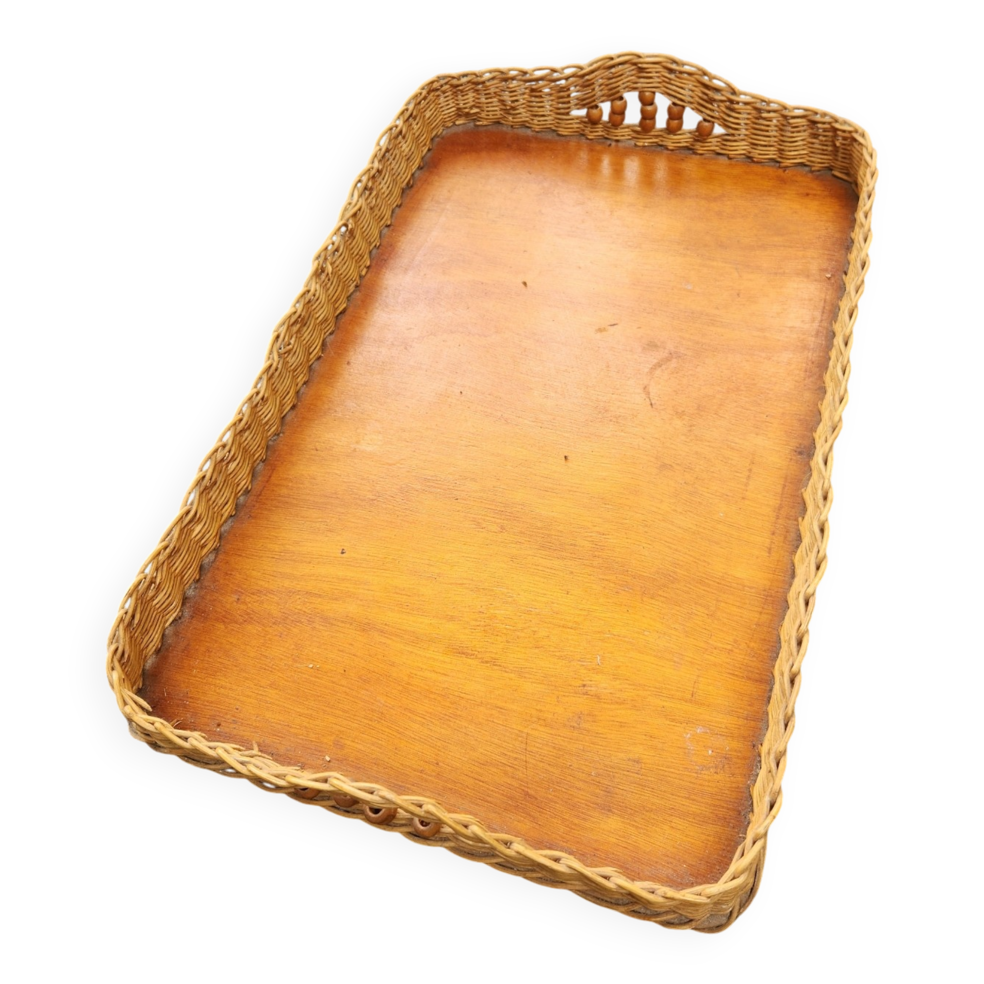 Wood and wicker vintage tray