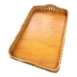 Wood and wicker vintage tray