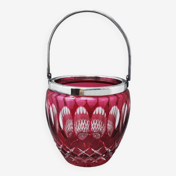 1960s Gorgeous Red Bohemian Cut Crystal Glass Ice Bucket. Made in Italy