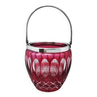 1960s Gorgeous Red Bohemian Cut Crystal Glass Ice Bucket. Made in Italy