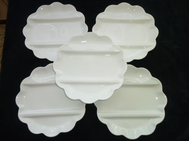 Set of 5 asparagus plates in white Limoges porcelain