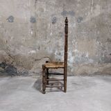 Set of 4 wooden and straw chairs