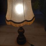 Vintage wooden lamp with fringed shade
