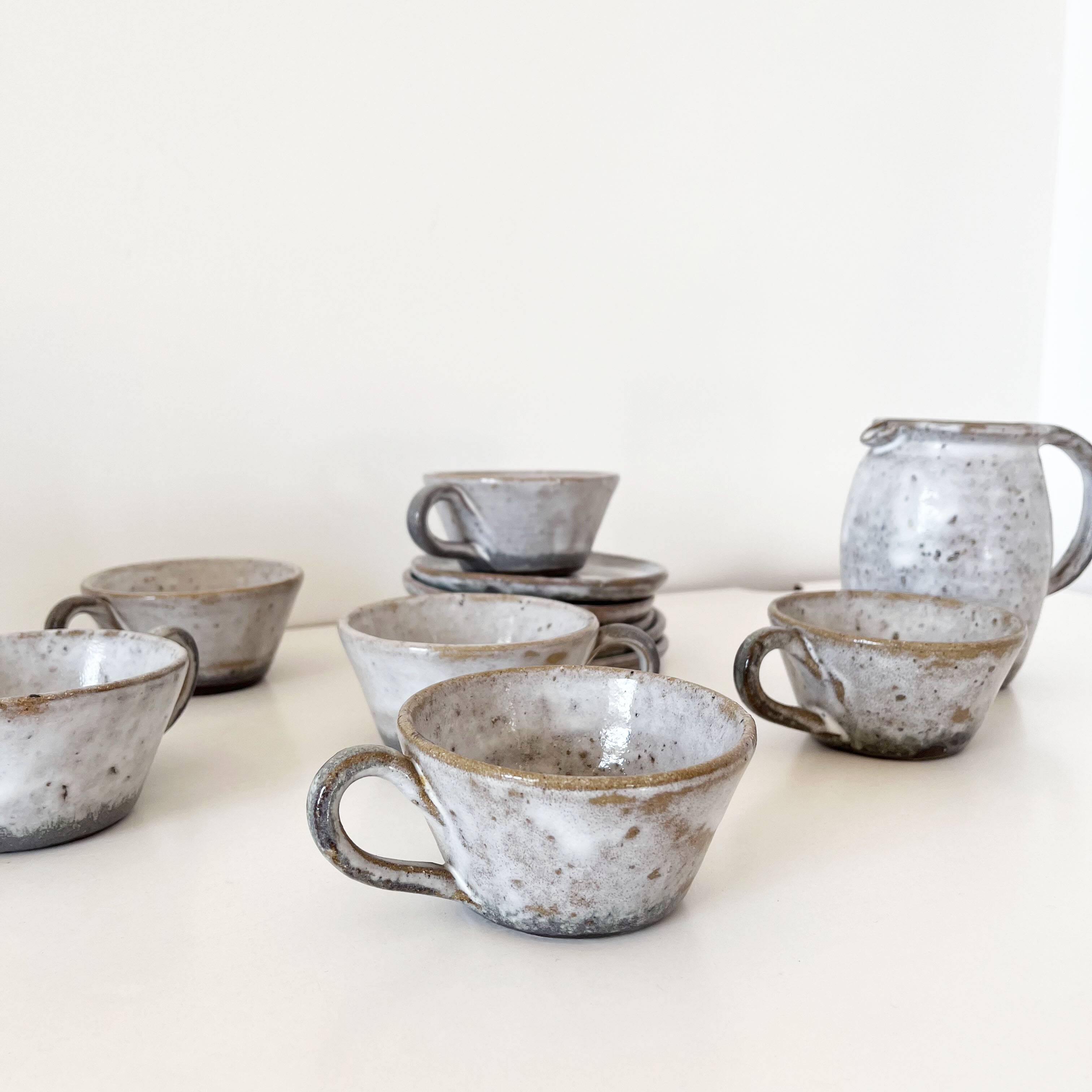 Service à café, tasses en grès émaillé vintage