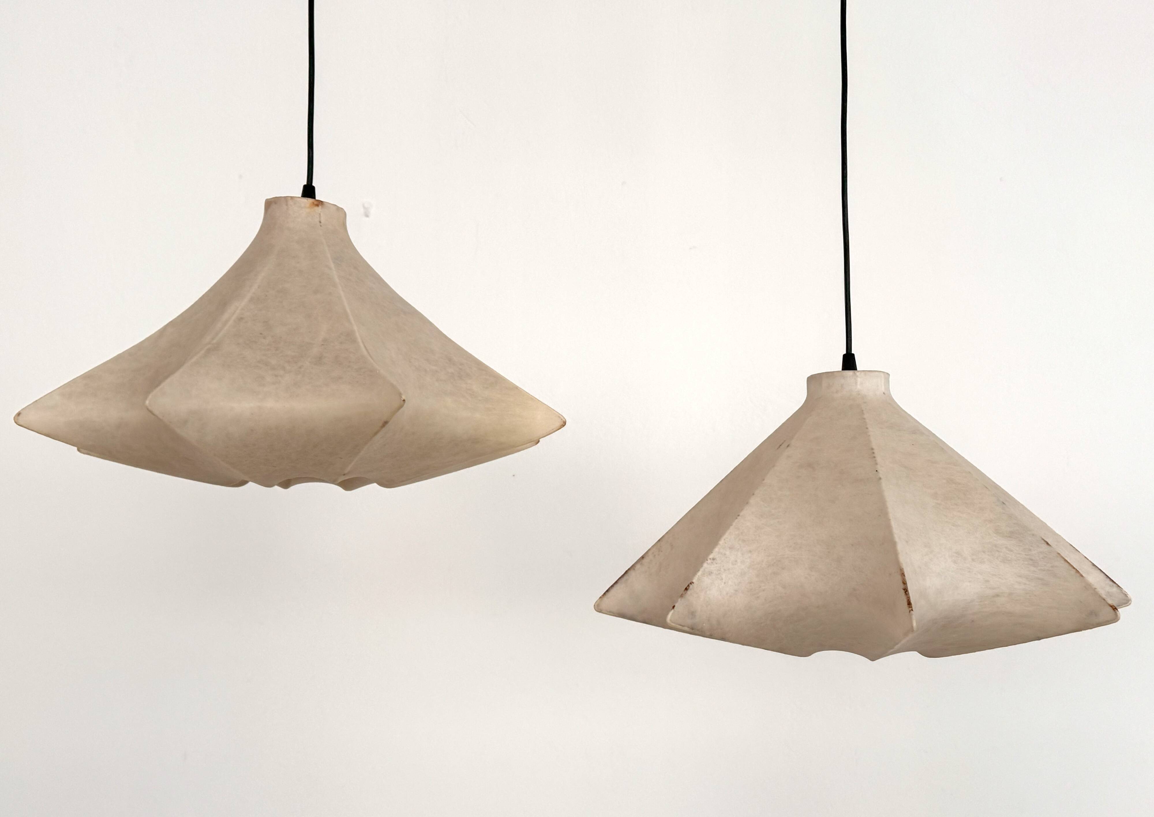 Pair of Italian Designer Cocoon Pendant lights original from the 1960s