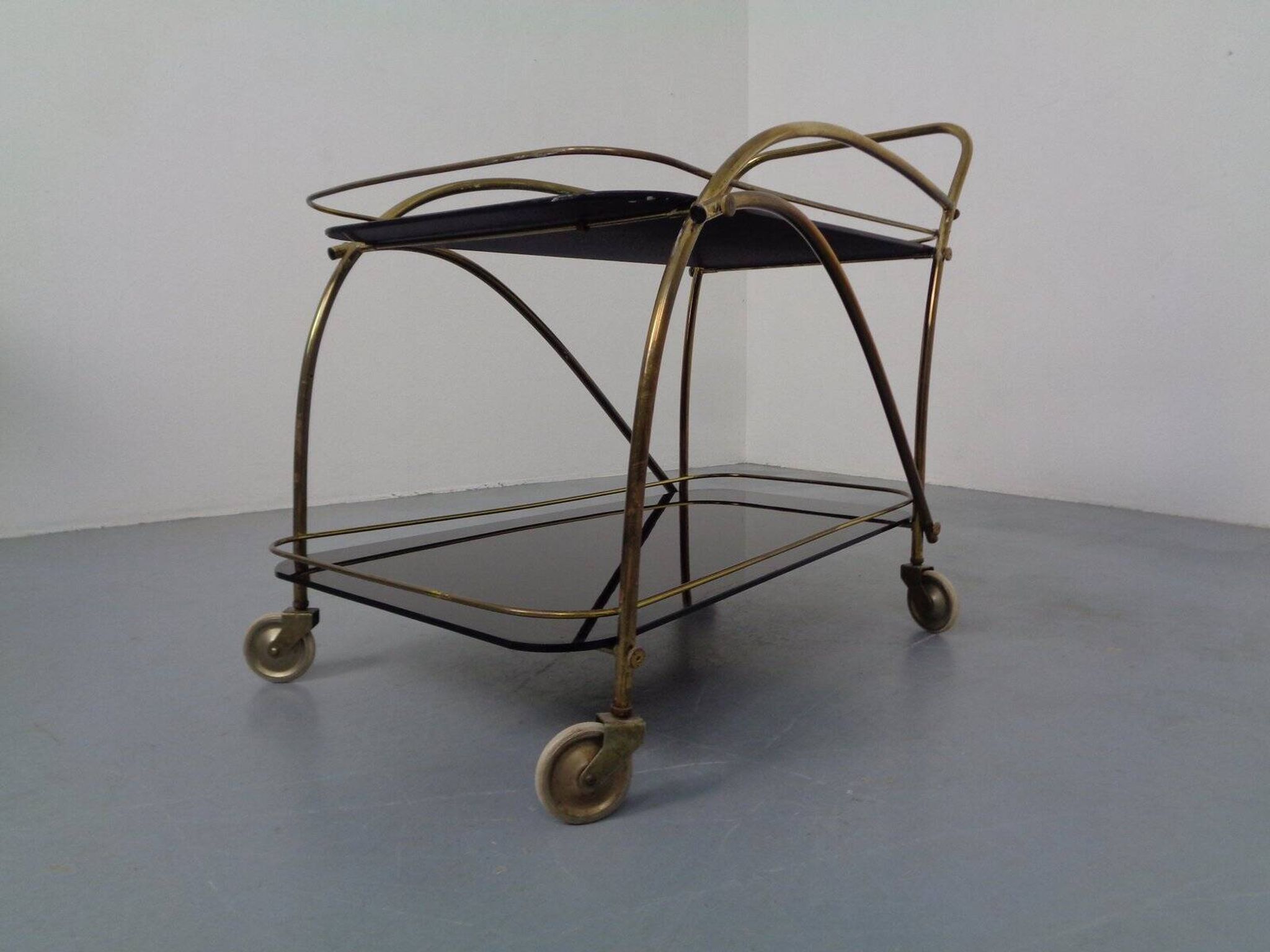 Mid-Century French Brass & Glass Serving Bar Cart, 1960s