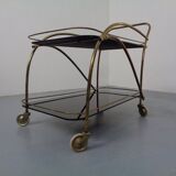 Mid-Century French Brass & Glass Serving Bar Cart, 1960s