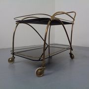 Mid-Century French Brass & Glass Serving Bar Cart, 1960s