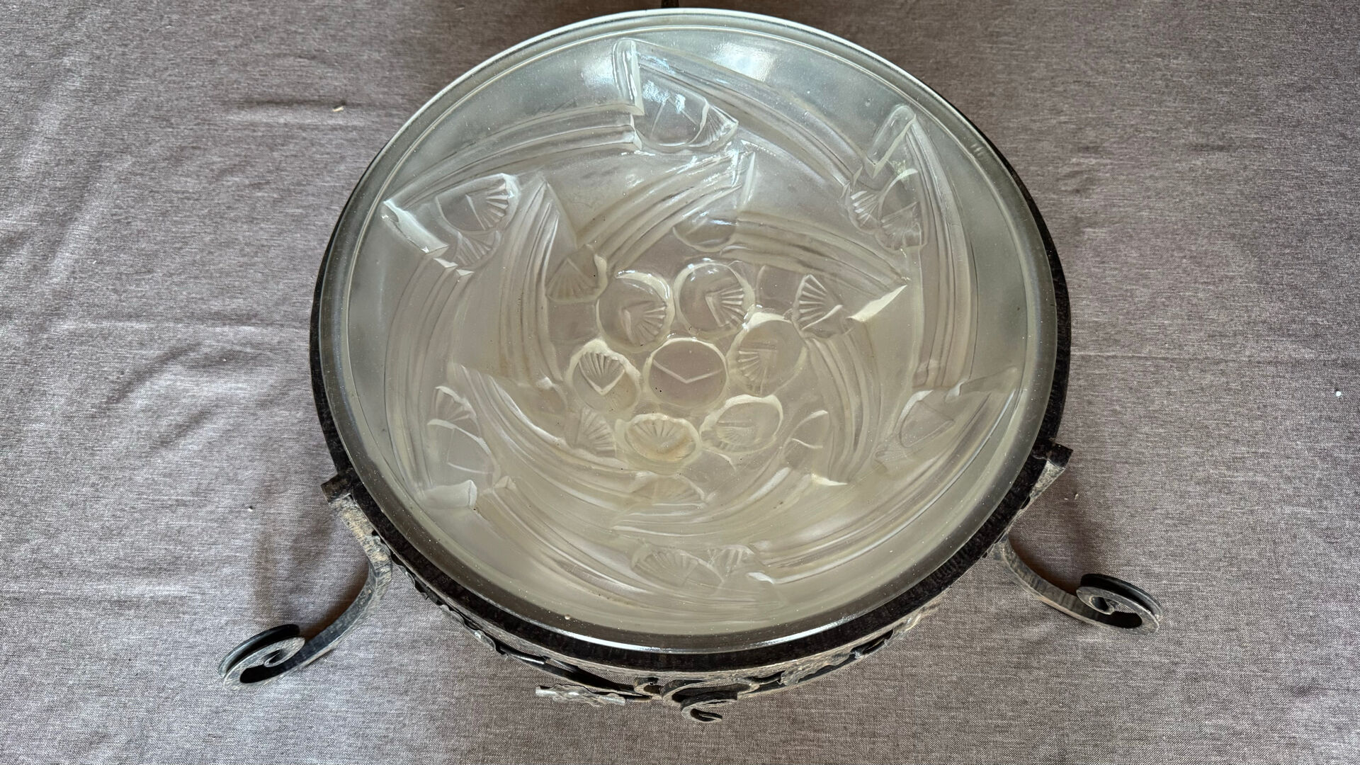 Art Deco ceiling light with wrought iron support