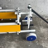 Rietveld-style De Stijl handcart in painted wood — white frame with red, blue, yellow accents