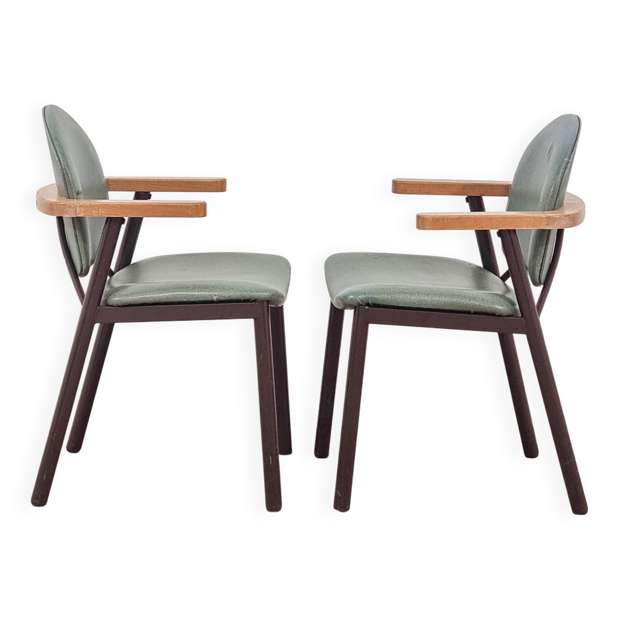 Pair of green armchairs, modernist design, 1970s