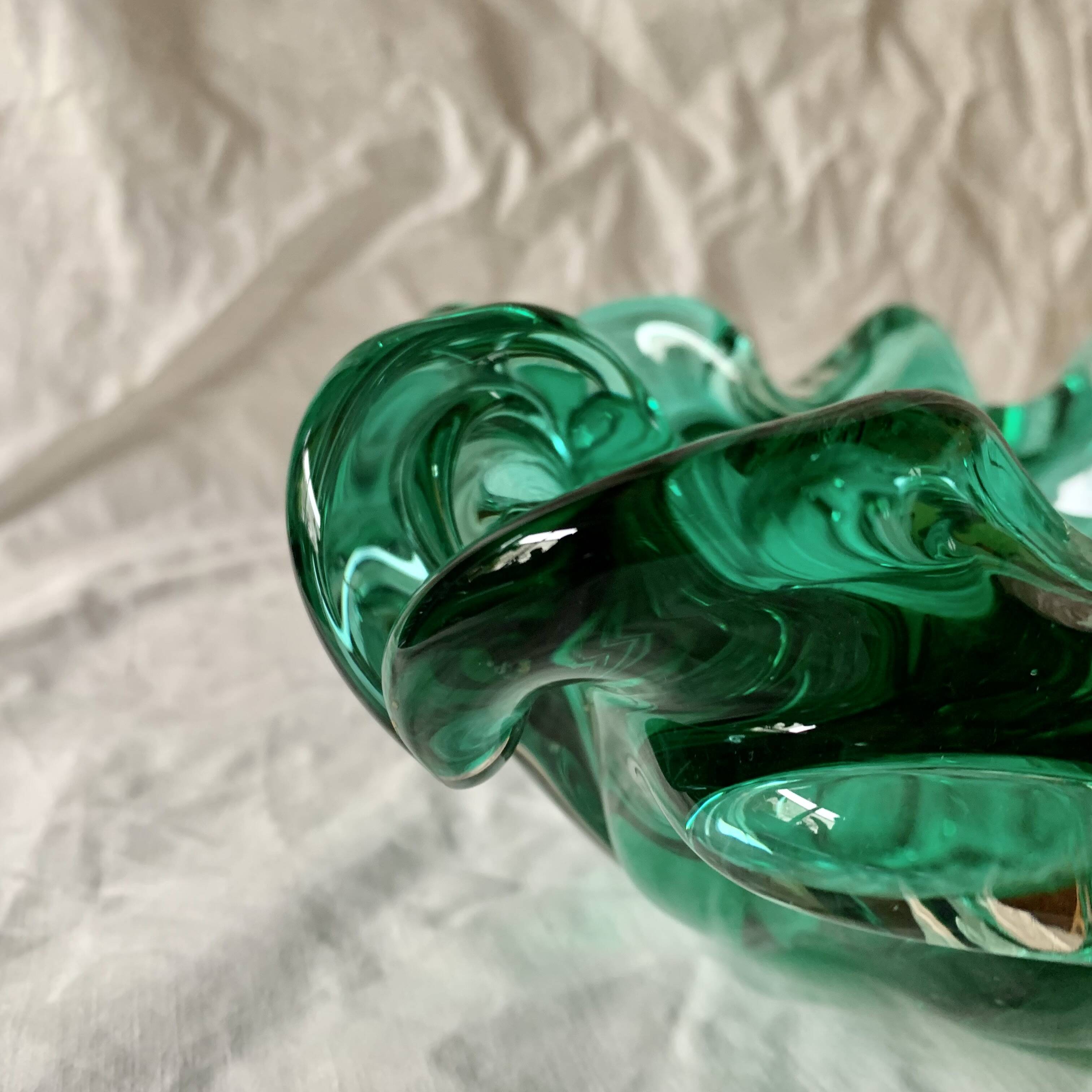 Vintage green glass pocket tray
