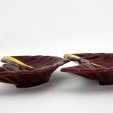 2 red and gold ceramic leaf-shaped bowls - Verceram France - vintage year