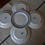 6 dessert plates blue checkerboard décor style Lustucru Oxford Brazil
