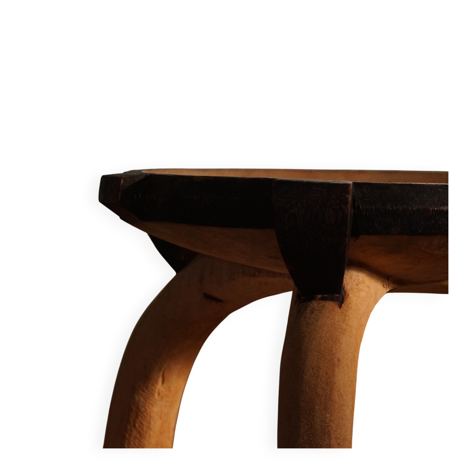 Wabi Sabi tripod stool / Solid wood side table, Scandinavia, 1950s