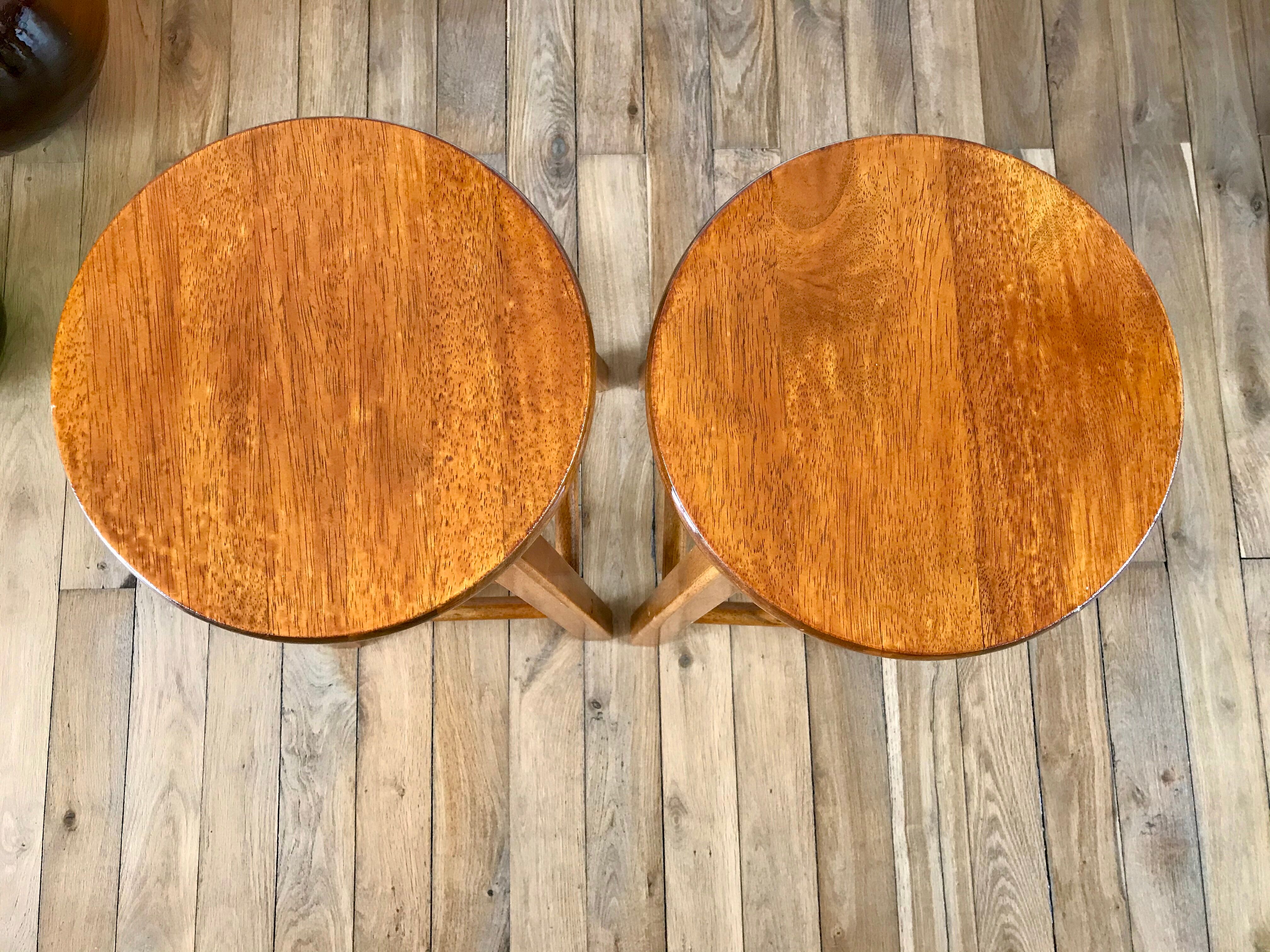 Pair of high stools / bar varnished wood 60-70s