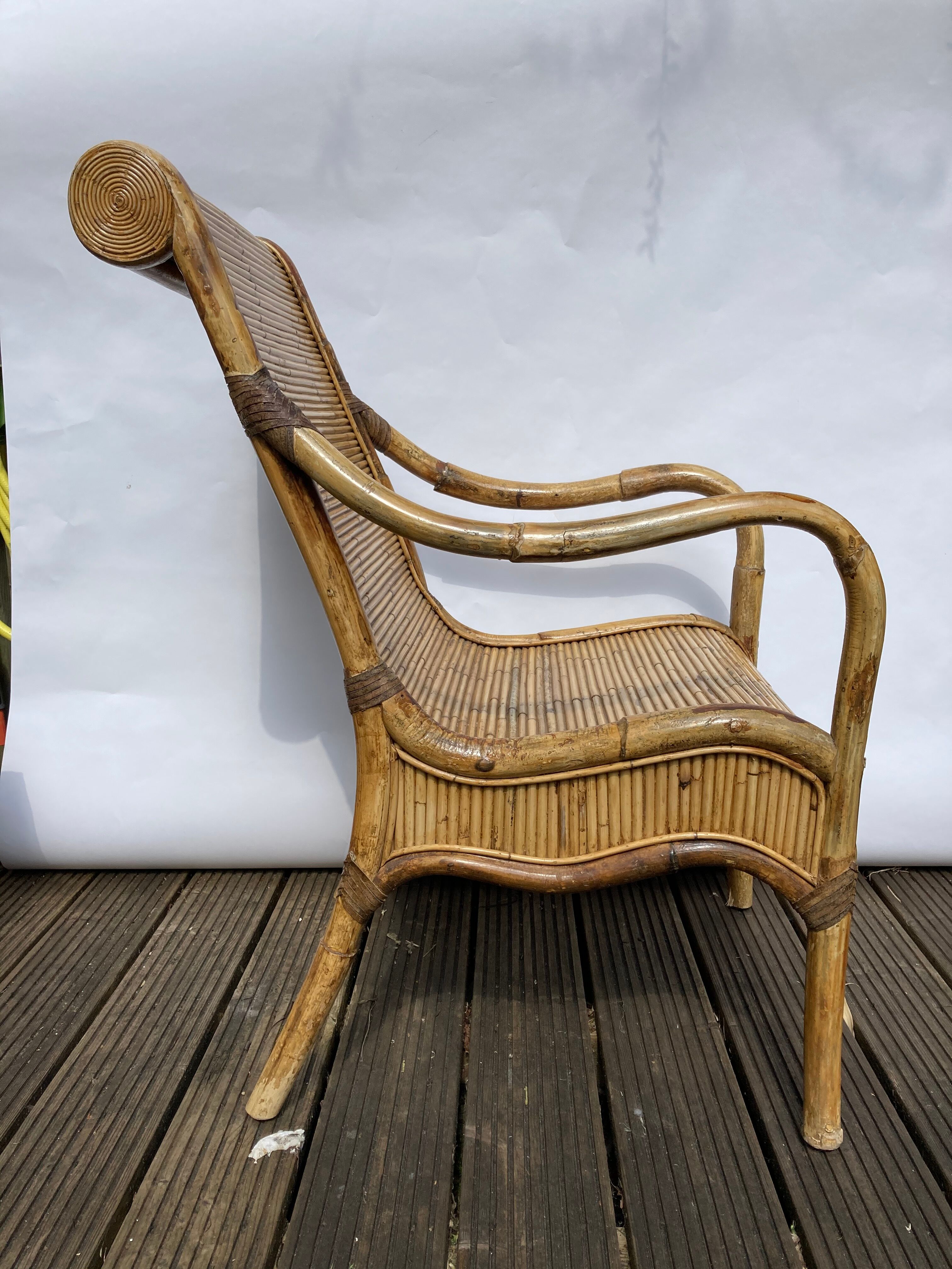 Pair of Vivai del Sud rattan wicker bamboo chairs