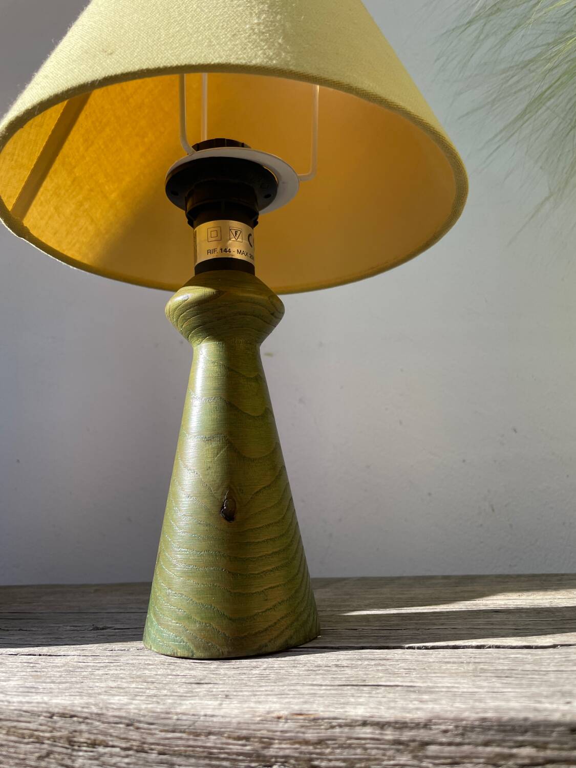 Italian green turned wood lamp, 1980
