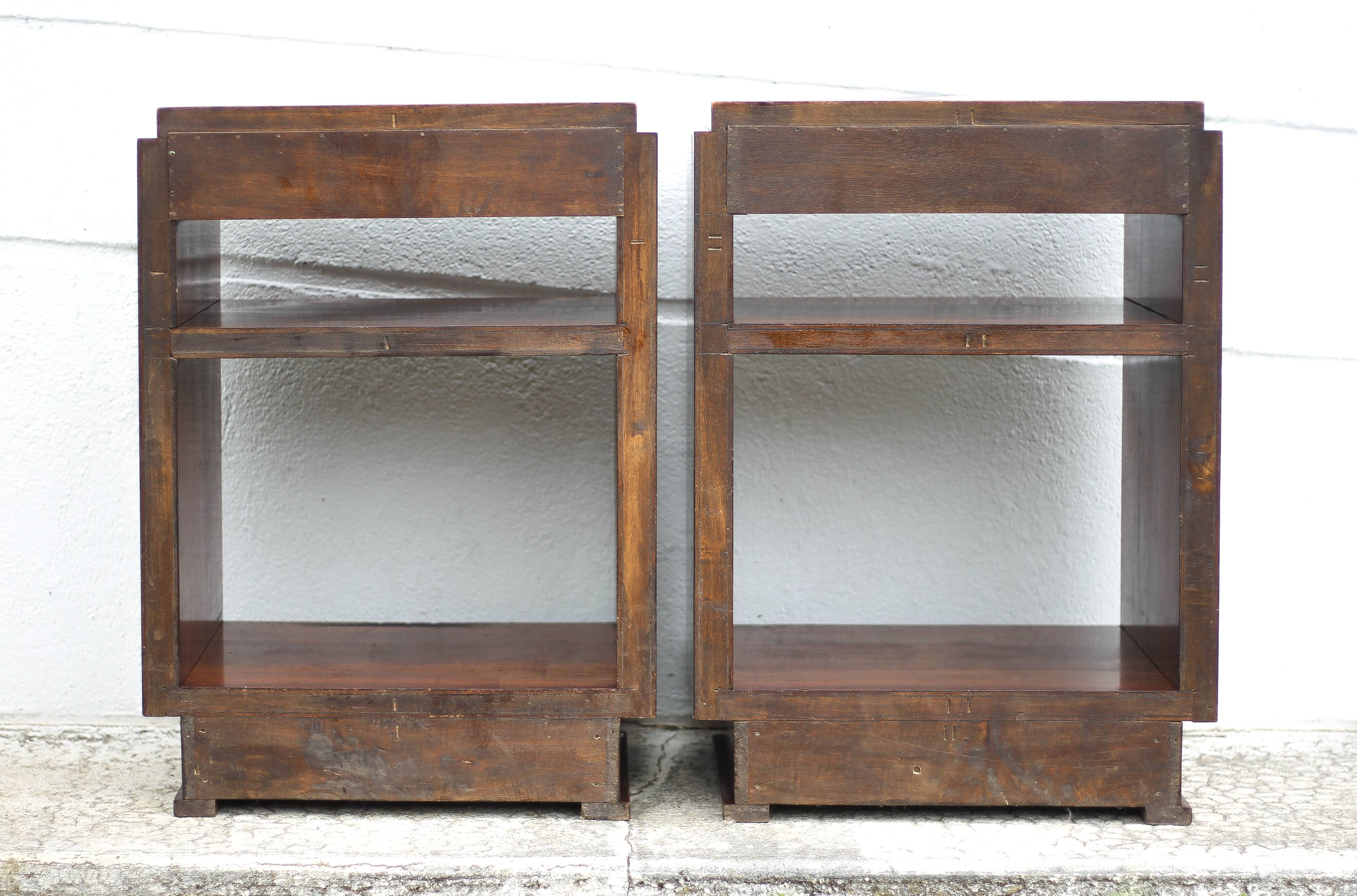 Pair of art deco nightstands, art deco wooden bedside tables, can end