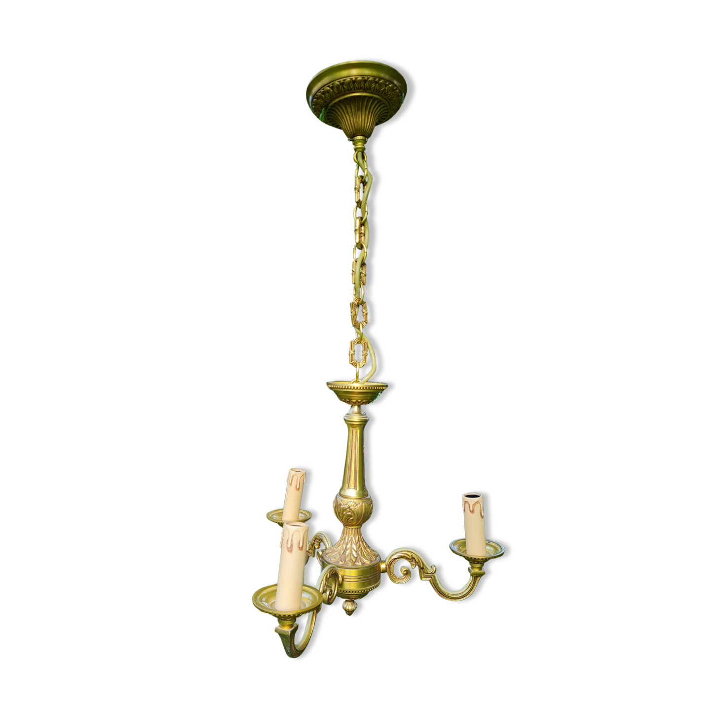 Lustre pure bronze de la maison Lucien Gau 3 feux