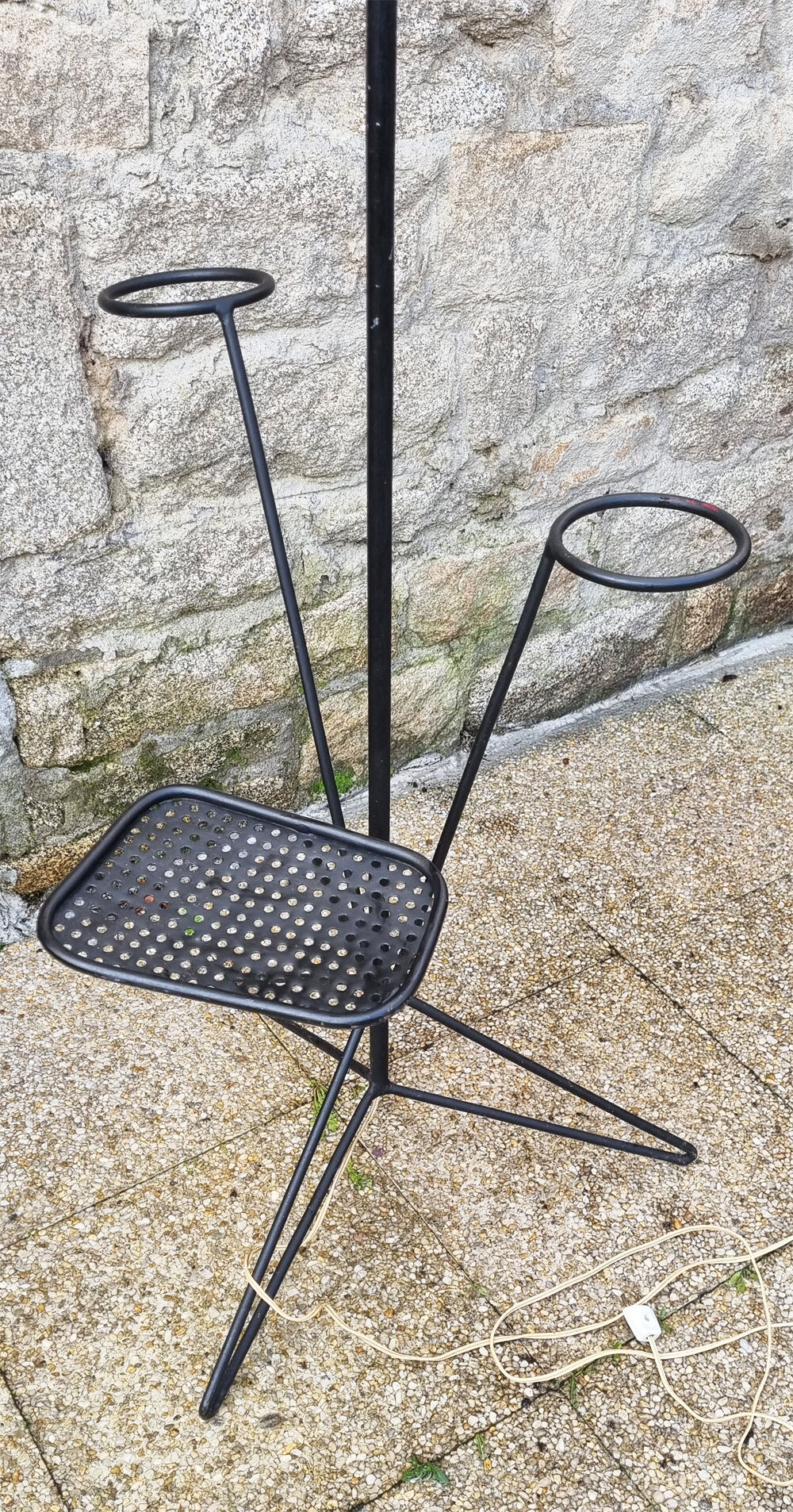 Tripod floor lamp, shelf and plant holder, vintage, 50s