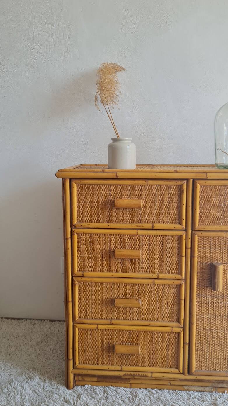 Vintage rattan chest of drawers