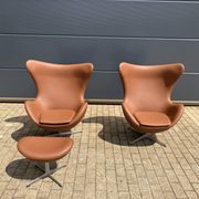 2x Fritz Hansen Egg Chair +1x Ottoman in Cognac leather NIEUW!!