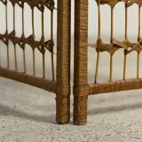 Vintage rattan and woven wicker screen – 3 panels – 1970s