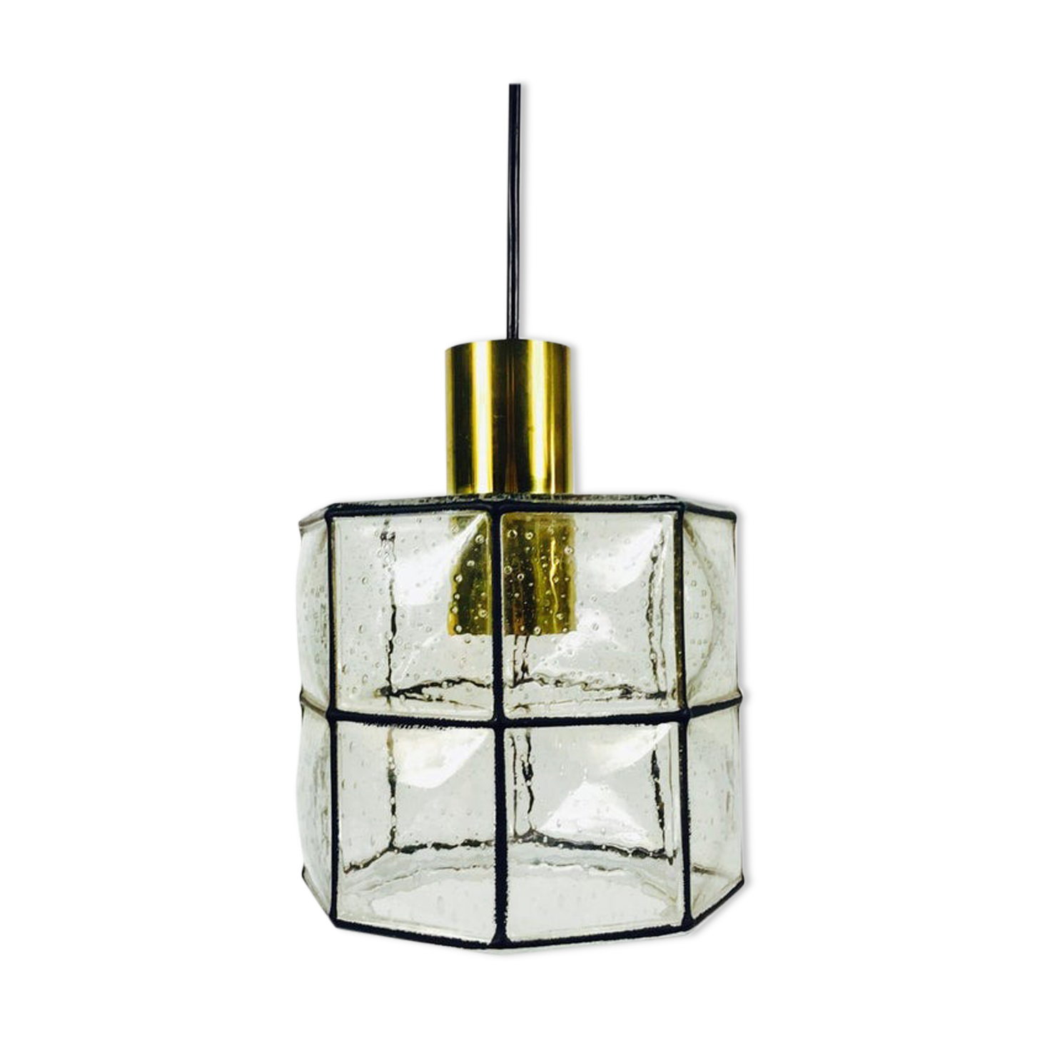 Iron and glass suspension lamp by Glashtte Limburg, 1960s