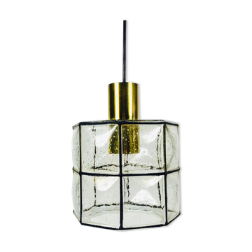 Iron and glass suspension lamp by Glashtte Limburg, 1960s
