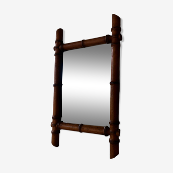 Ancien miroir de barbier en bois de bambou