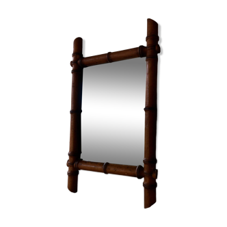 Ancien miroir de barbier en bois de bambou