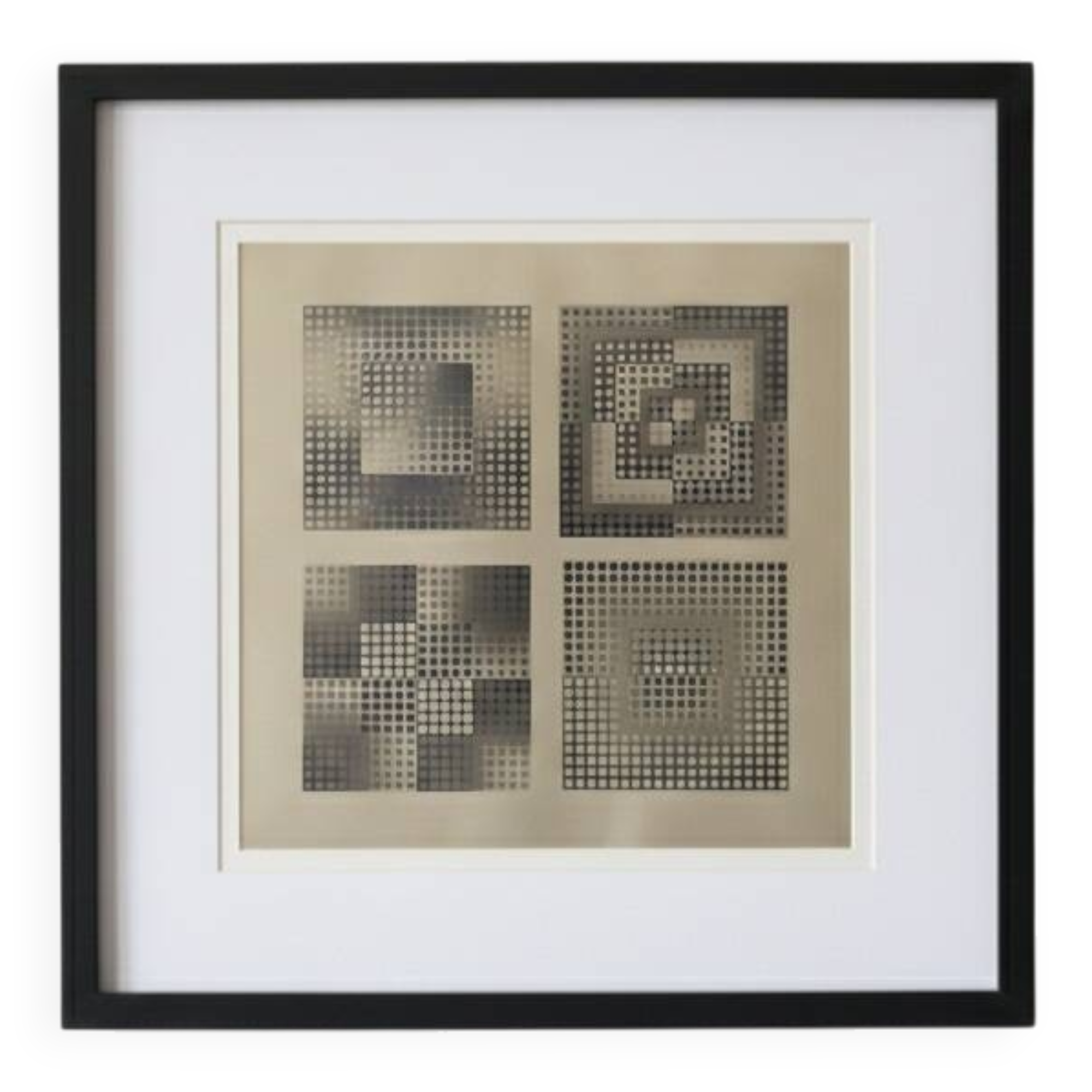 Tableau Vintage Art Optique - Victor Vasarely - Frame 40x40cm.