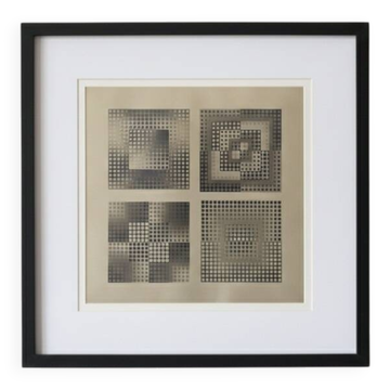 Tableau Vintage Art Optique - Victor Vasarely - Frame 40x40cm.