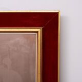Large Red Velvet Bronze wall Mirror 1960s Italy Status: