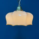 Suspension vintage en verre beige avec luminaire en laiton
