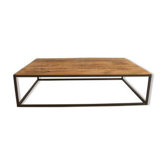Coffee table in antique oak and iron