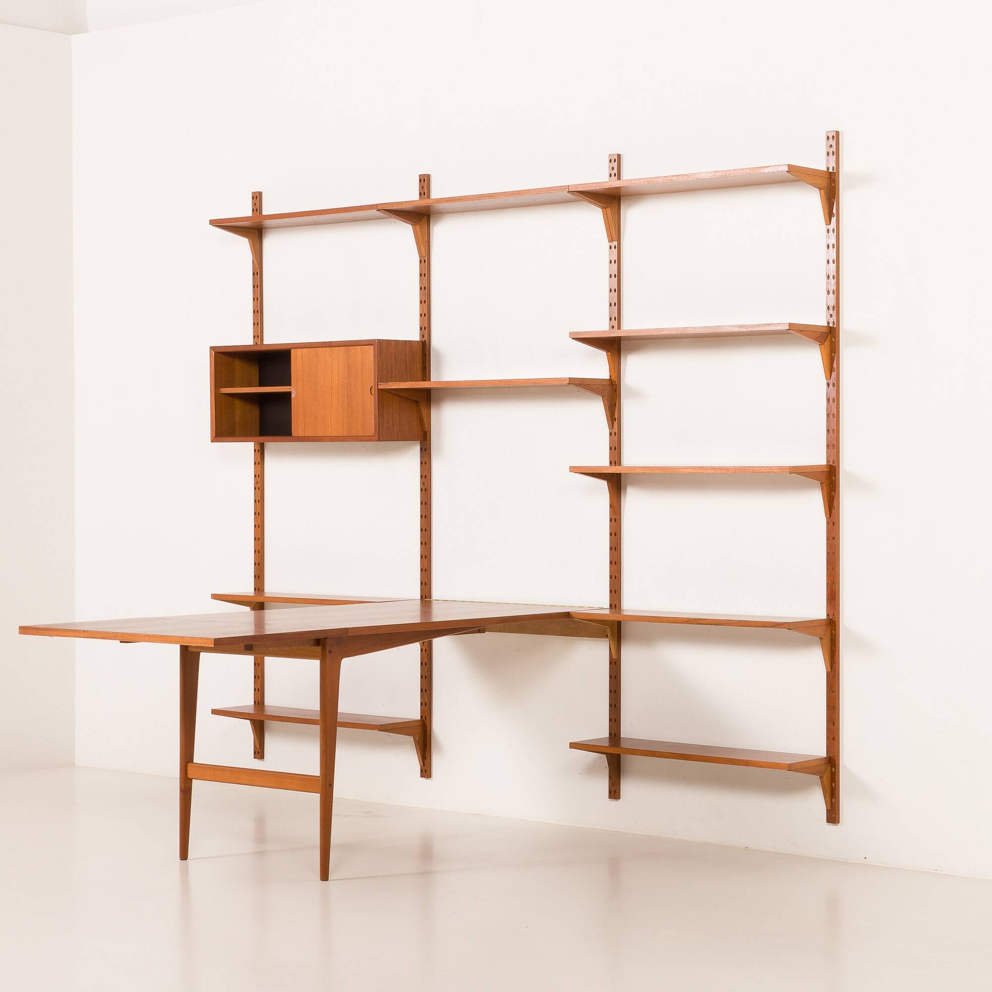 Poul Cadovius rare 3 bay wall unit with a large desk or table for Cado
