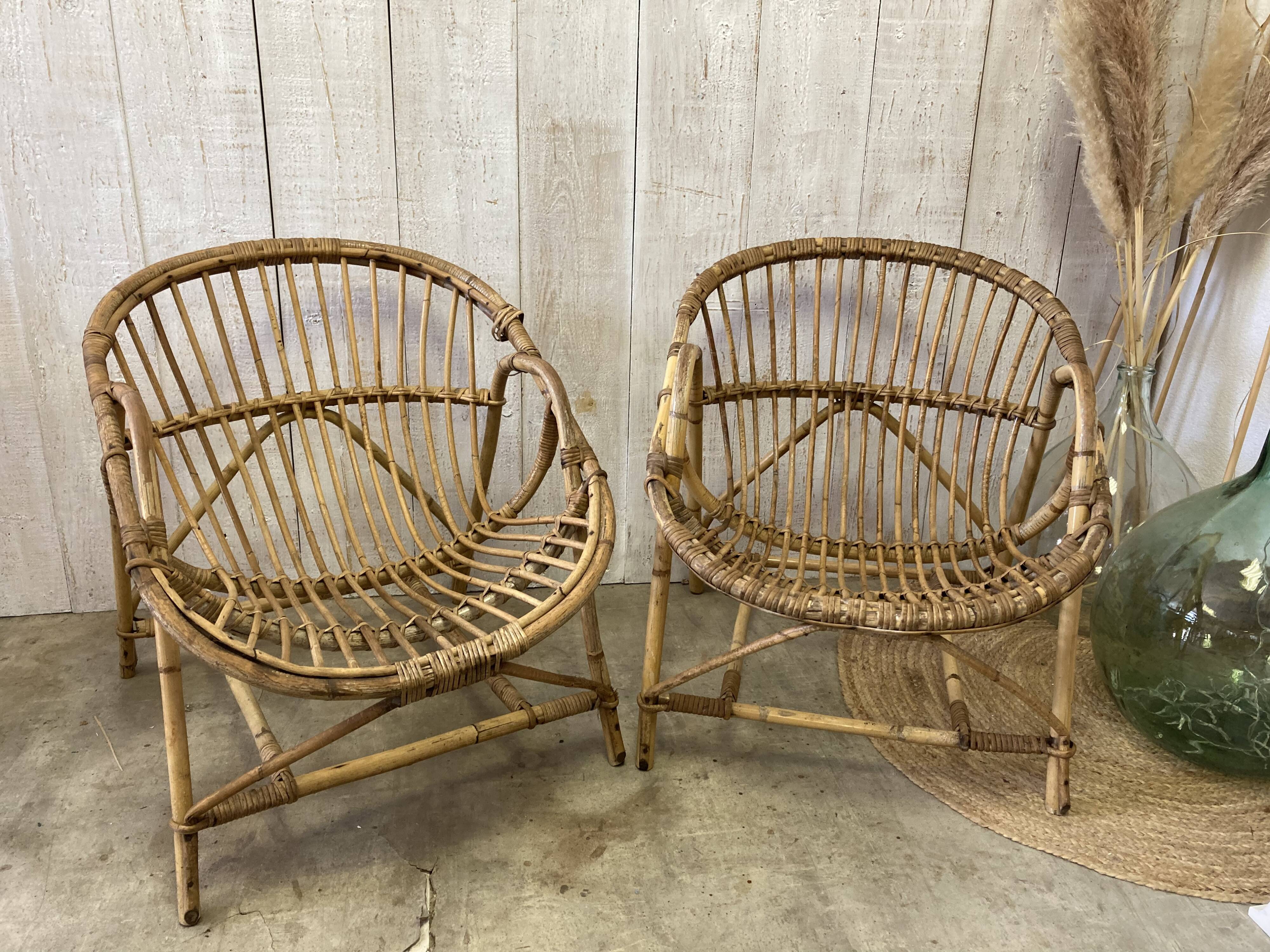 Pair of vintage rattan armchairs