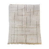 Moroccan Berber carpet blessed ouarain ecru with black graphic patterns engraved 290x205cm